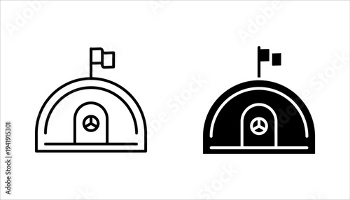 Bunker icon set, Emergency defense space during airstrikes or explosions pictogram, vector illustration on white background