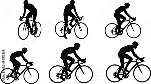 Silhouette illustration of cyclists riding road bicycles, dynamic sports vector concept, athletic lifestyle, competition, training, motion, fitness and outdoor recreation design element