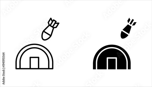 Bunker icon set, Emergency defense space during airstrikes or explosions pictogram, vector illustration on white background