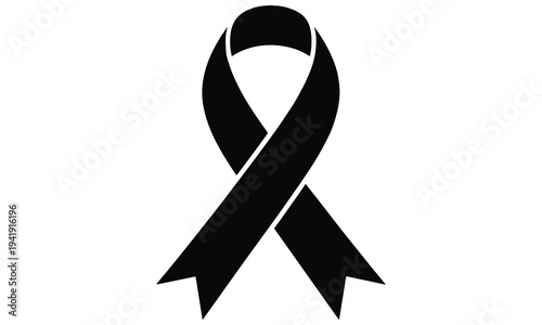Simple black awareness ribbon vector graphic illustration symbolizing support for a social cause or charity campaign