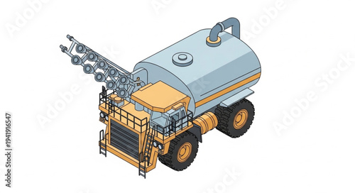 Isometric illustration of a large agricultural sprayer vehicle with a tank and boom.