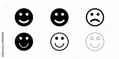 Six black and white face icons displaying various emotional expressions