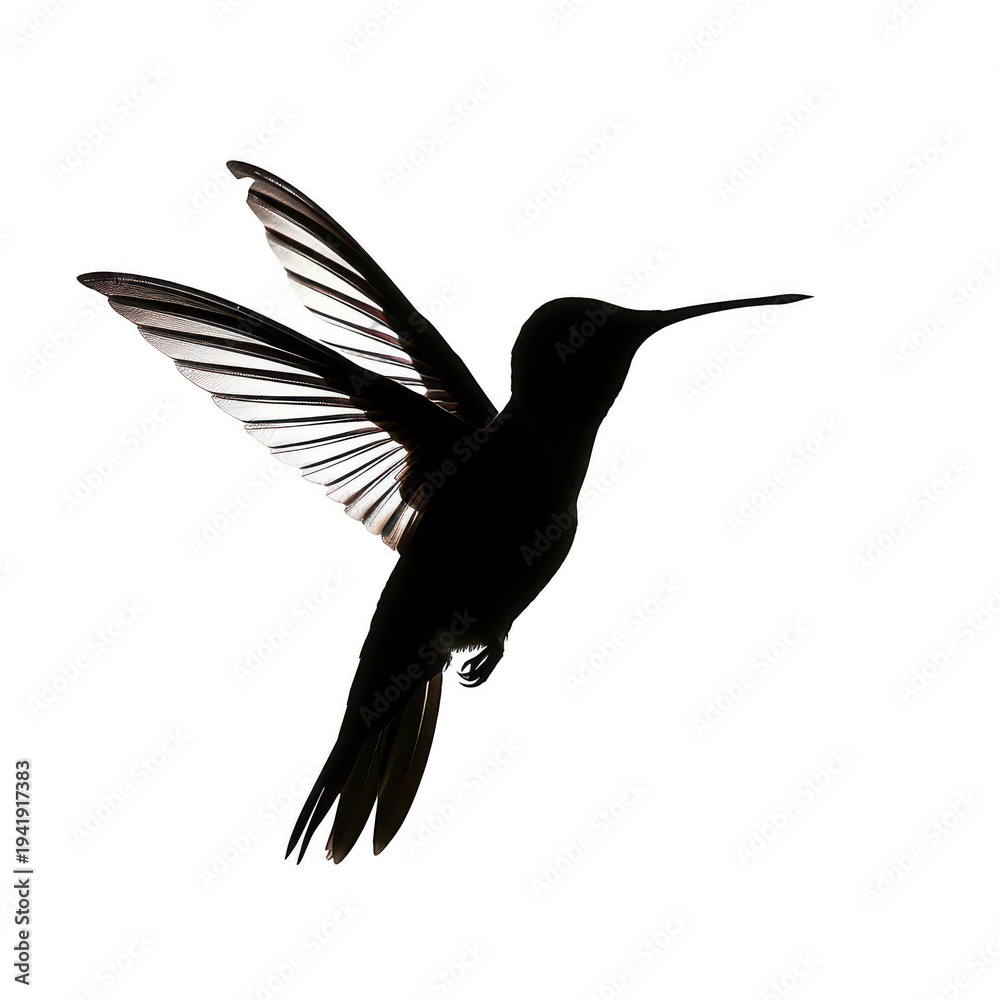 Obraz premium Hummingbird silhouette with white wings isolated on a transparent background