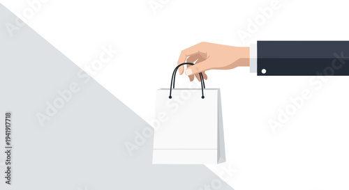 Business Hand Holding Purchase Bag - White Vector Mockup