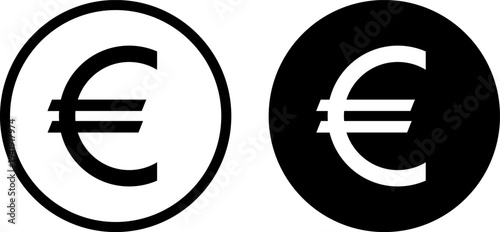 Euro currency symbol icons in black and white