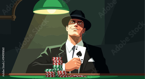 Confident Poker Player Holds Ace