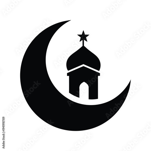 Black silhouette of a mosque with a crescent moon and star on girl avatar