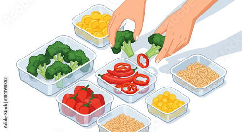 Organizing fresh vegetables in transparent containers