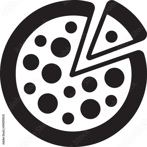 Icon Pizza in flat style isolated on white background. Food silhouette. Vector illustration