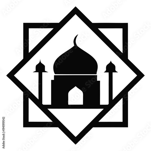 Black silhouette of a mosque icon with geometric shapes girl avatar