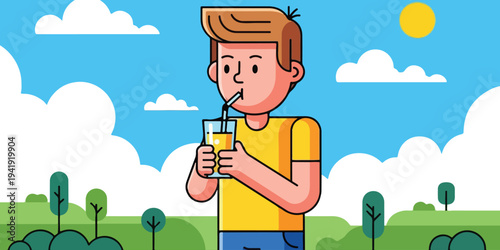 Kid Drinking Fresh Lemon Juice | Healthy Drink Cartoon Animation