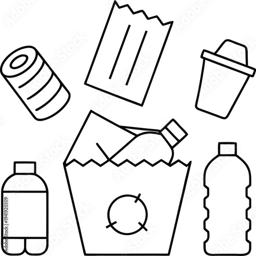 trash garbage line art vector illustration on transparent background