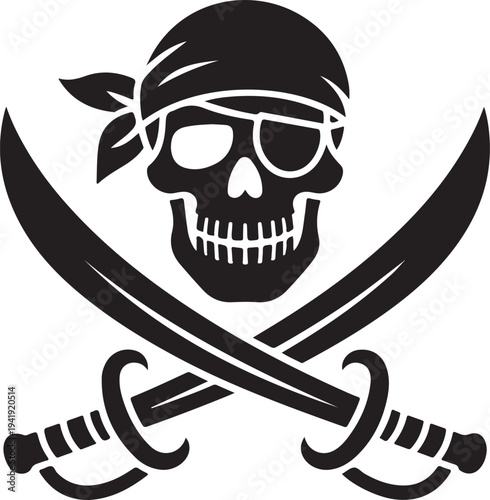 Illustration of pirate sign with two swords. Vector.