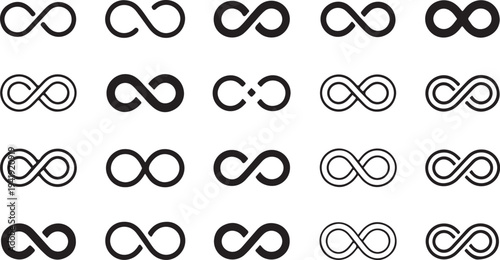 Infinity icon set. Infinity, eternity, infinite, endless, loop symbols. Unlimited infinity collection icons flat style - stock vector