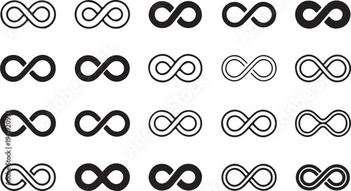 Infinity icon set. Infinity, eternity, infinite, endless, loop symbols. Unlimited infinity collection icons flat style - stock vector