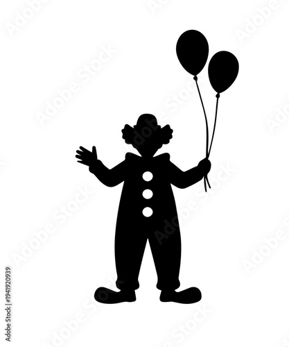 Clown silhouette holding balloons for celebration event