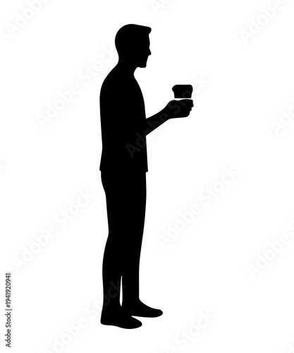 Man silhouette holding coffee cup standing profile