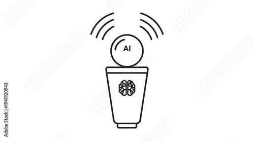 A simple line drawing of a wireless ai enabled microphone with signal waves emanating from it