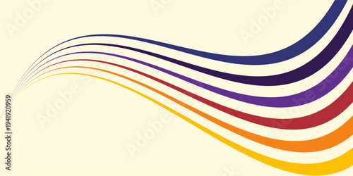 Abstract colorful 70s background vector. Vintage retro wallpaper with rainbow stripes and wavy lines. A 1970 color illustration suitable for posters, banners, decorative items and wall art.
