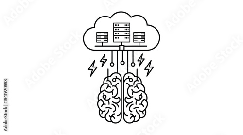 Cloud computing concept with brainstorming and lightning bolts representing innovation and ideas