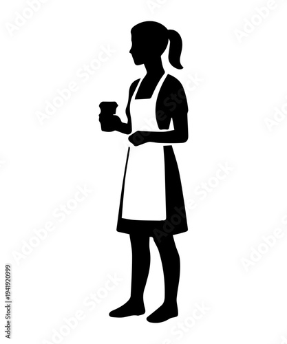 Woman barista holding cup of coffee silhouette