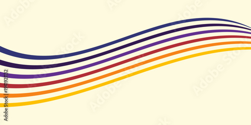 Abstract colorful 70s background vector. Vintage retro wallpaper with rainbow stripes and wavy lines. A 1970 color illustration suitable for posters, banners, decorative items and wall art.