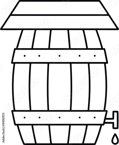 rain barrel line art vector illustration on transparent background