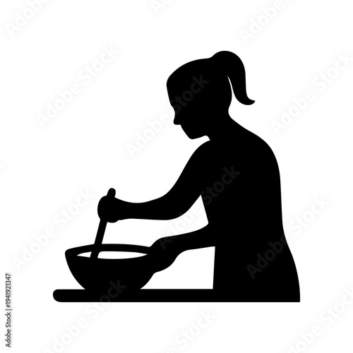 Woman chef silhouette cooking in kitchen