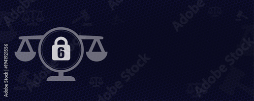 Legal age restriction 6 with lock and justice scales icon for school attendance and limited legal capacity vector background with copy space