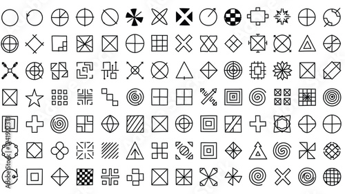 Various geometric shapes and symbols.