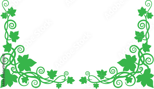 Symmetrical ivy vine frame corner decoration with spiral stems and leaves