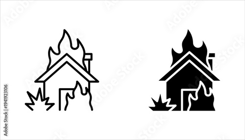 Ruined Buildings icons set. Disaster, damage, old, war, demolish, ruined, vector illustration on white background