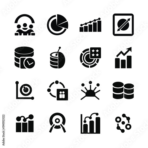 Data Analytics Silhouette Icon Set on white background