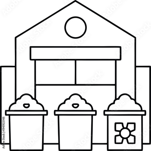 community composting hub line art vector illustration on transparent background