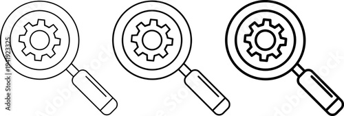 Magnifying glasses with gear icons for search and analysis