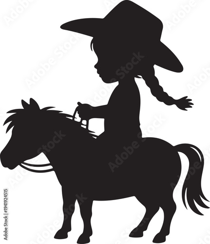 Little girl cowboy silhouette vector, little girl cowboy logo vector illustration