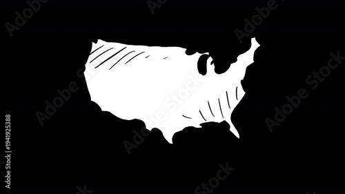 USA shape turning black and white hand drawn loopable animation