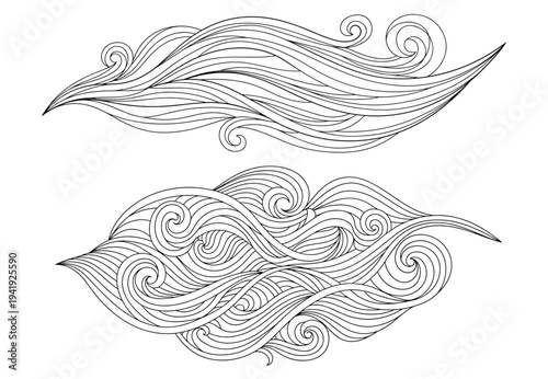 Abstract clouds coloring page with swirl patterns and line art vectorAbstract clouds coloring page with swirl patterns and line art vector