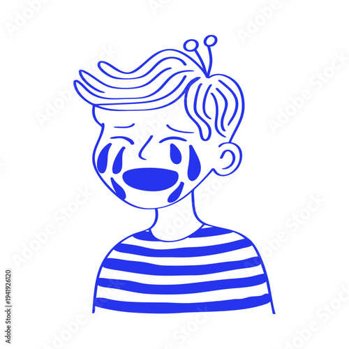 Crying Boy Sad Emotion Doodle Illustration