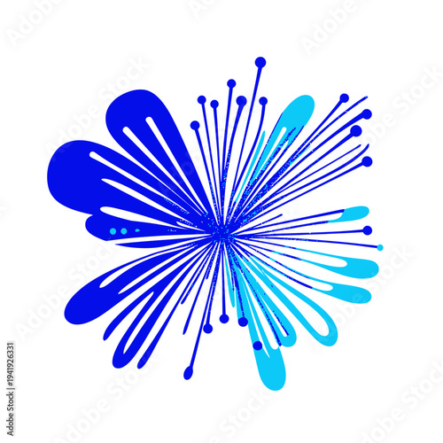 Abstract blue fireworks burst with radial lines and dots on white background minimalist modern vector illustration for celebration design concept