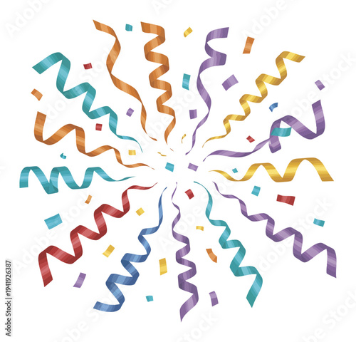 Colorful Confetti and Streamers Exploding from Center