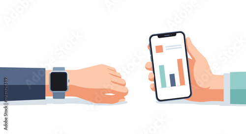 Smartwatch and smartphone displaying data in flat design