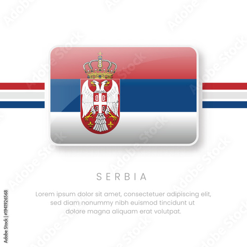 Vibrant 3D glossy button icon of the Serbia flag. Featuring the Pan-Slavic tricolor and national coat of arms. Perfect for Balkan travel, geography, and digital designs.