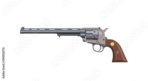 Classic revolver with long barrel in detailed vintage style