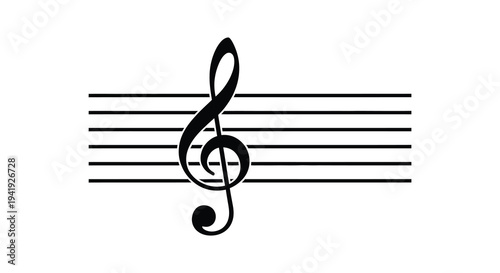 A stark black treble clef symbol stands out against five horizontal lines showcasing a musical silhouette