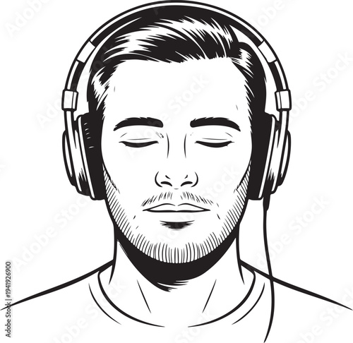 Man with headphones. Style haircut.