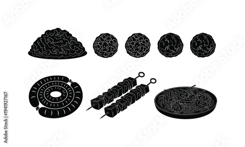 Delicious skewers and side dishes on plates