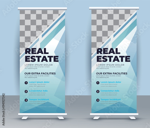 Real estate business roll up banner, with cityscape background modern design real estate template