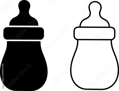 Baby bottle icons in black and white for parenting designs