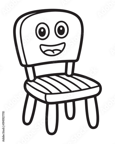 A smiling wooden chair with a simple and a happy face on the seat smile